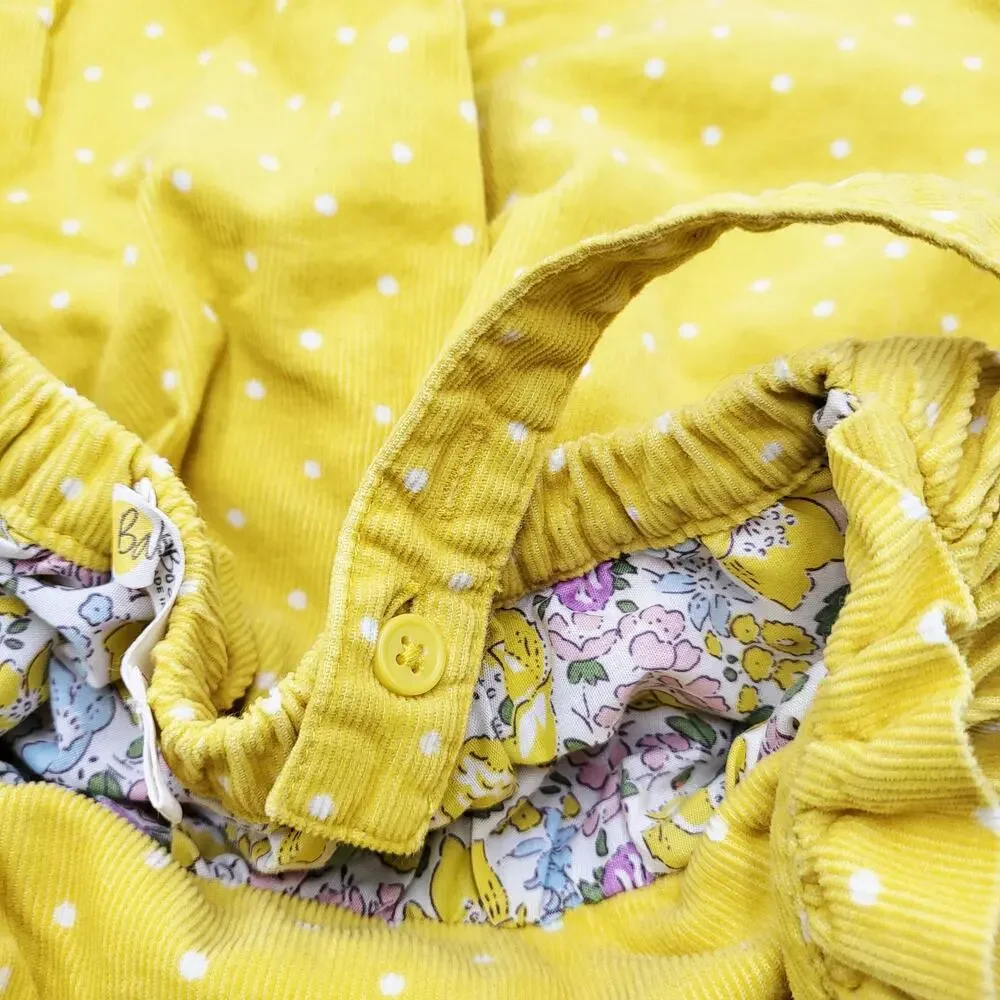 Baby Boden Yellow Polka Dot Corduroy Bunny Applique Pinafore Dress Sz 12-18 mnth - Picture 6 of 7